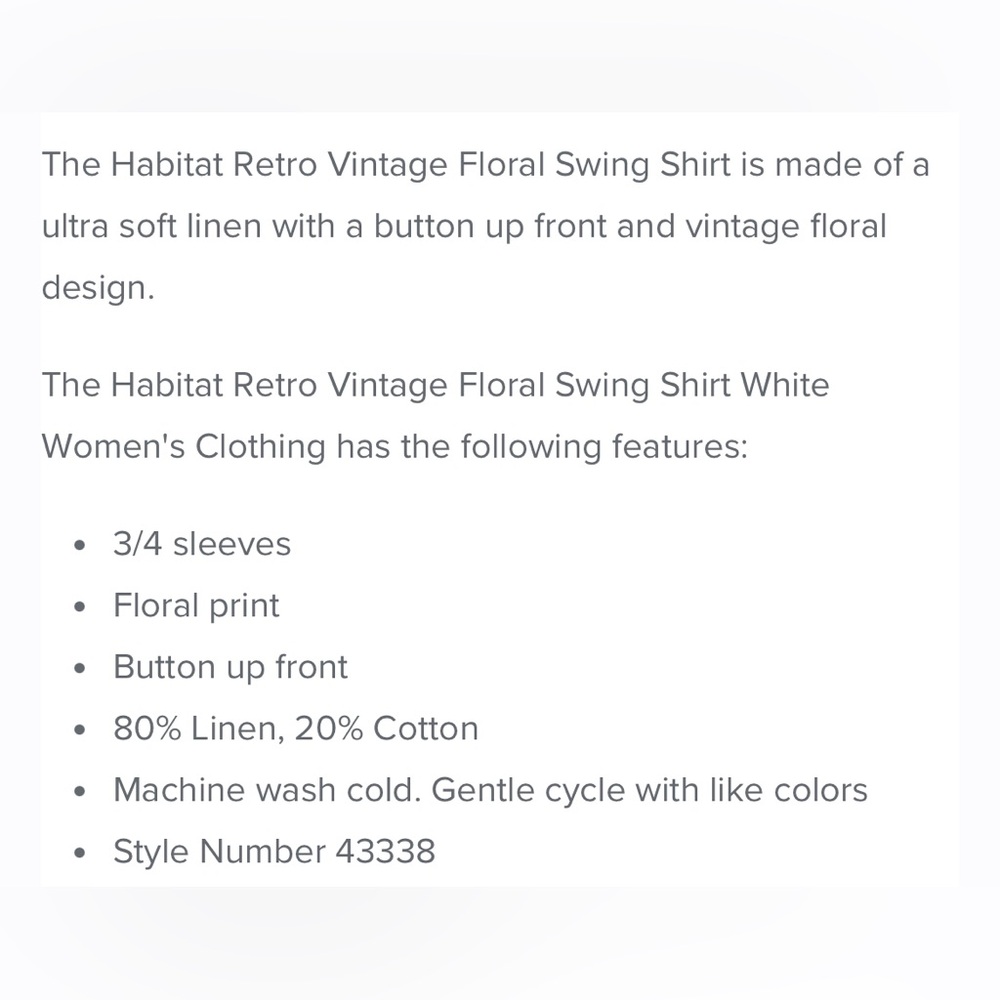 Habitat Linen Blend Floral Swing Shirt Women’s S White Black Floral Lagenlook - Picture 8 of 8